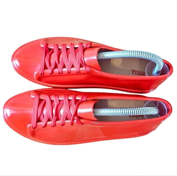 Melissa Women's Jelly PVC Lace  up Low Top Red Sneakers Shoes Size 8. - Picture 9 of 16